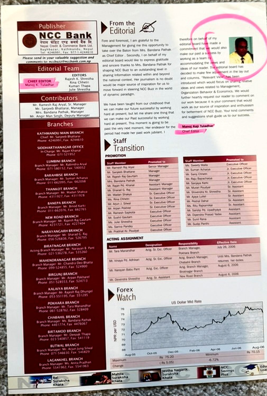 NCC Bank, Chief Editor of NCC Buzz newsletter (2006)
