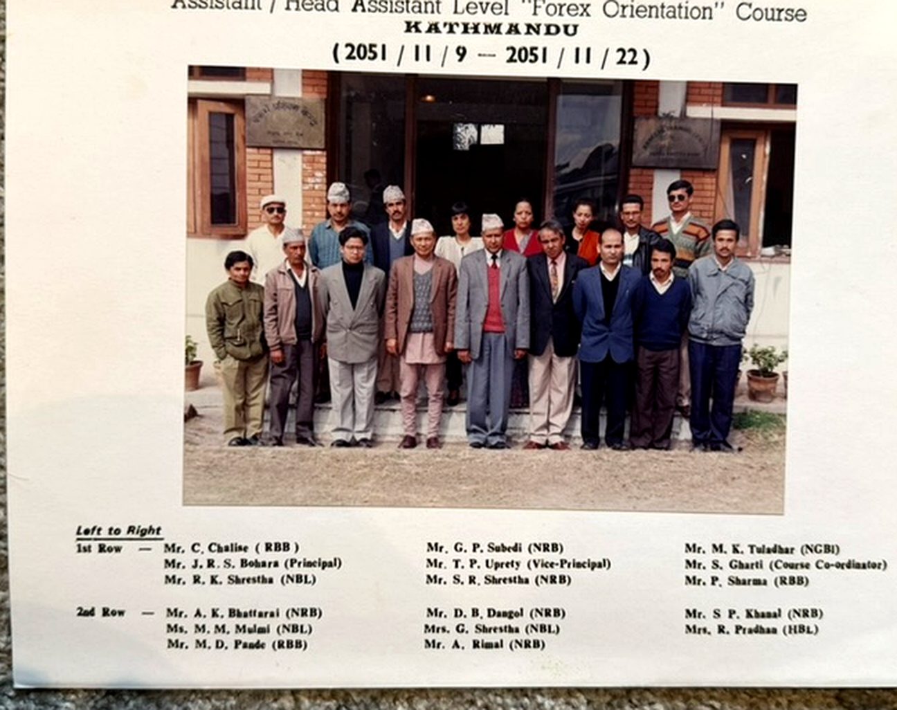 Nepal Rastra Bank Bankers Training Centre, Forex Orientation Course (2051)