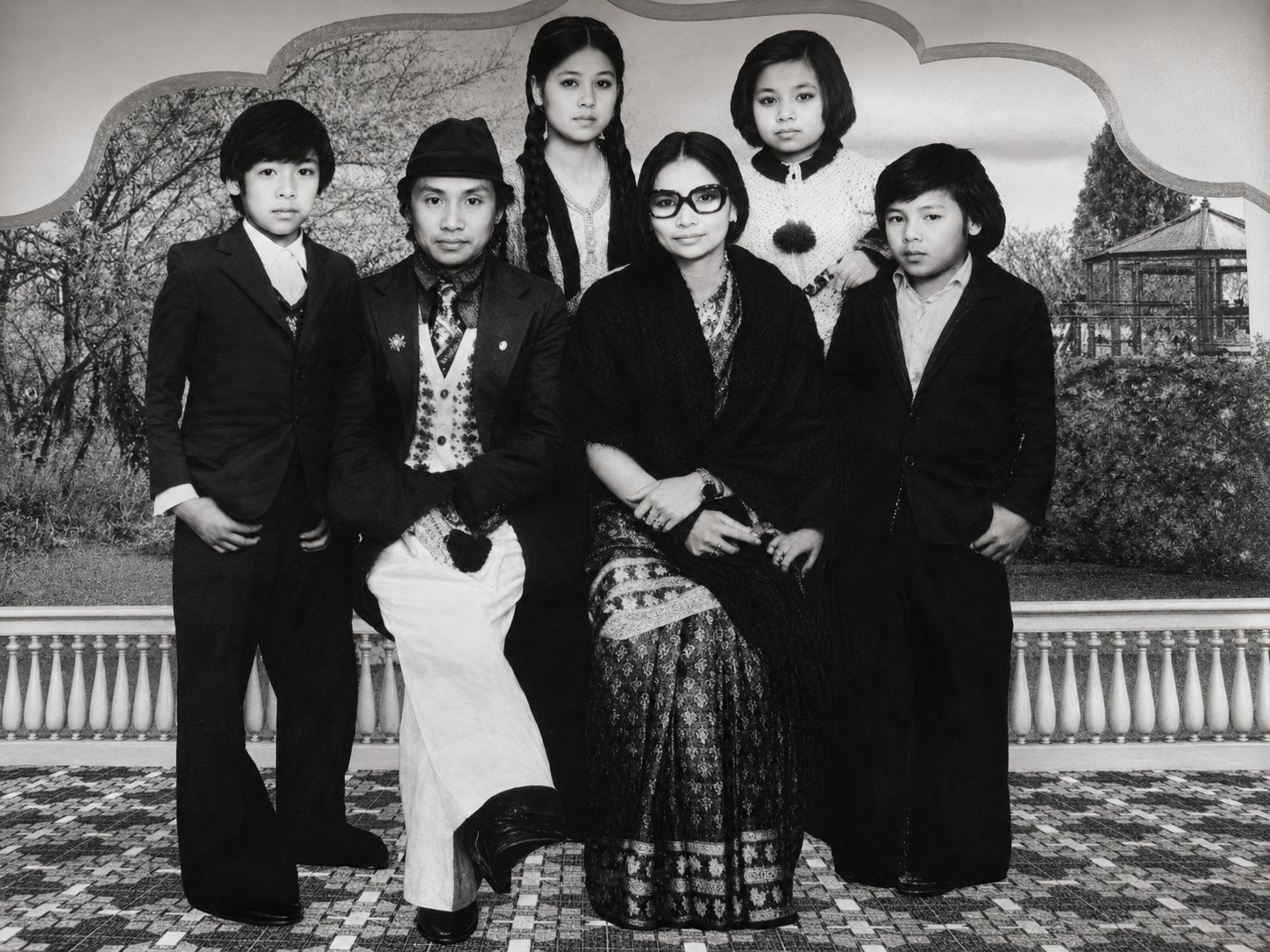 Family portrait in Nepal: Ratna Kajee Tuladhar and Sharada Tuladhar with their four children
